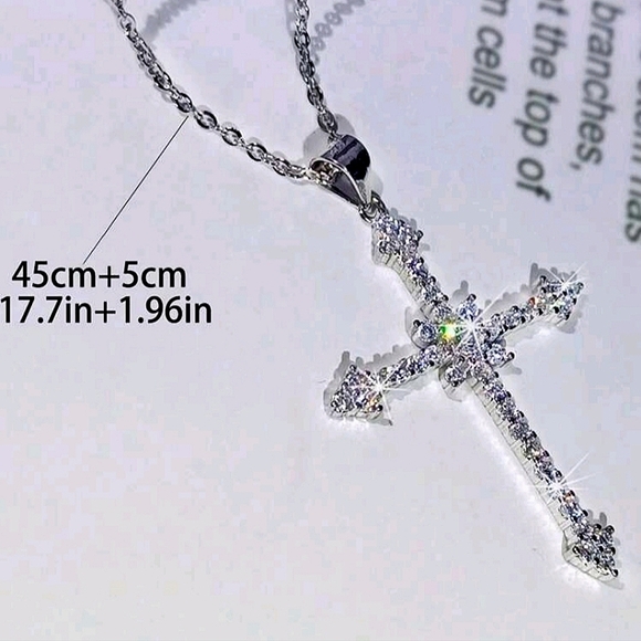 Cubic Zirconia Cross Charm Necklace - Picture 3 of 3